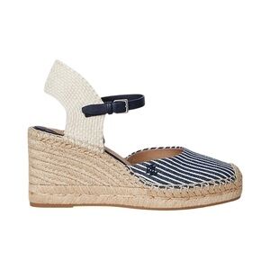 Lauren Ralph Lauren Robby Striped Navy Jute/Canvas Espadrille Wedge Sandals